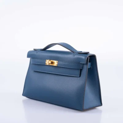 Hermès Kelly Pochette Navy Swift Gold Hardware