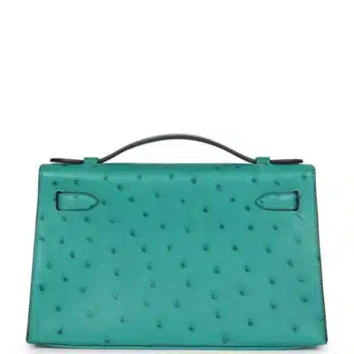 Hermès Kelly Pochette Vert Verone Ostrich Gold Hardware replica handbags online