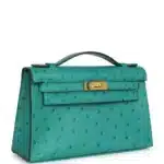 Hermès Kelly Pochette Vert Verone Ostrich Gold Hardware replica handbags online