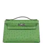 Hermès Kelly Pochette Vert Yucca Ostrich Palladium Hardware Replica Bags