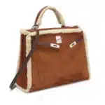 Hermès Limited Edition 2005 Kelly 35 Retourné Fauve And Ébène Barénia Shearling & Veau Doblis Palladium Hardware