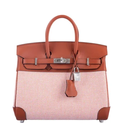 Hermès Limited Edition Birkin 25 Brique/Écru/Mauve Sylvestre/Terre Battue Swift & Toile Quadrille Palladium Hardware