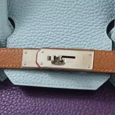 Hermès Limited Edition Birkin 30 Arlequin Etain Etoupe Gold Blue Lin Ultraviolet Bleu De Malte Clemence detail2