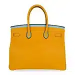 Hermès Limited Edition Birkin 35 Jaune Ambre/Blue Indigo/Blue Celeste Togo Palladium Hardware