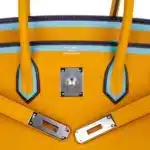 Hermès Limited Edition Birkin 35 Jaune Ambre/Blue Indigo/Blue Celeste Togo Palladium Hardware