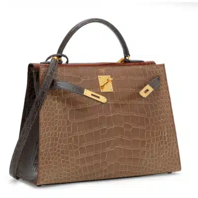 Hermès Limited Edition Kelly 32 Sellier Shiny Ficelle Étrusque Gris Foncé Matte Alligator Missipensis side1