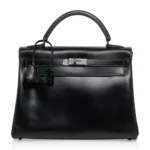 Hermès Limited Edition Kelly 32 So Black Box Calfskin Black Enamel Hardware