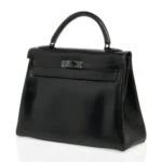 Hermès Limited Edition Kelly 32 So Black Box Calfskin Black Enamel Hardware