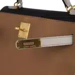 Hermès Limited Edition Kelly 32 Tri-Color Bag Tabac Camel/Ebene/Parchemin Clemence Brushed Gold Hardware Replica Designer Bags