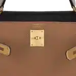 Hermès Limited Edition Kelly 32 Tri-Color Bag Tabac Camel/Ebene/Parchemin Clemence Brushed Gold Hardware Replica Designer Bags