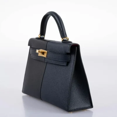 Hermès Limited Edition Mini Kelly 20 II Sellier Casaque Black, Indigo and Rouge H Epsom side1