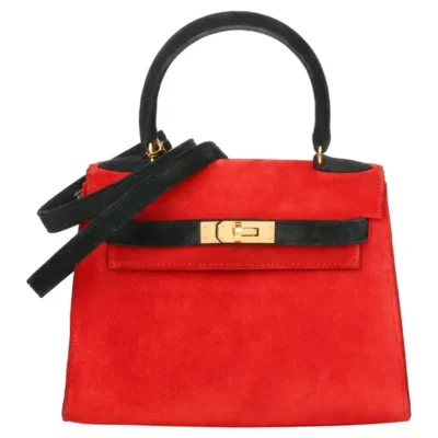 Hermès Limited Edition, Vinatge 1992 Mini Kelly 20 Sellier Rouge Vif And Black Veau Doblis Suede Gold Hardware