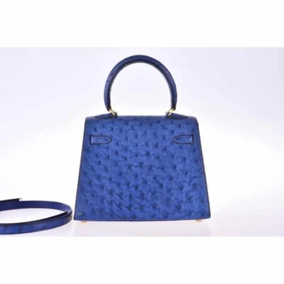 Hermès Mini Kelly 20 Blue Sapphire Ostrich Gold Hardware