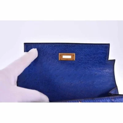 Hermès Mini Kelly 20 Blue Sapphire Ostrich Gold Hardware