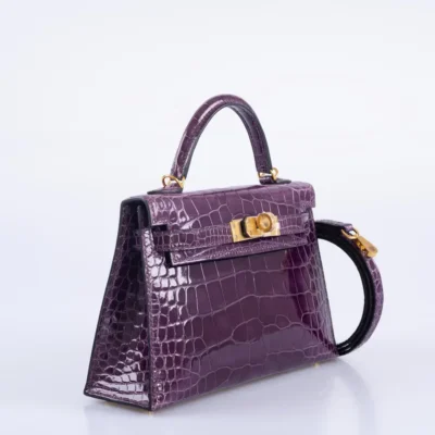 Hermès Mini Kelly 20 Cassis Shiny Alligator Missipensis side1