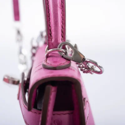 Hermès Mini Kelly 20 Fuchsia Ostrich Palladium Hardware