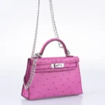 Hermès Mini Kelly 20 Fuchsia Ostrich Palladium Hardware