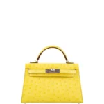 Hermès Mini Kelly 20 II Jaune Citron Ostrich Palladium Hardware