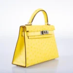 Hermès Mini Kelly 20 II Jaune Citron Ostrich Palladium Hardware