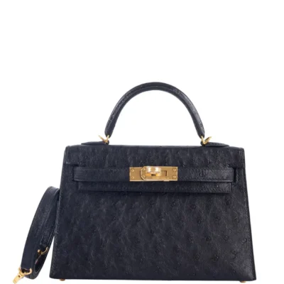 Hermès Mini Kelly 20 II Sellier Black Ostrich Gold Hardware High-quality Lushentic Grade Luxury replica handbags