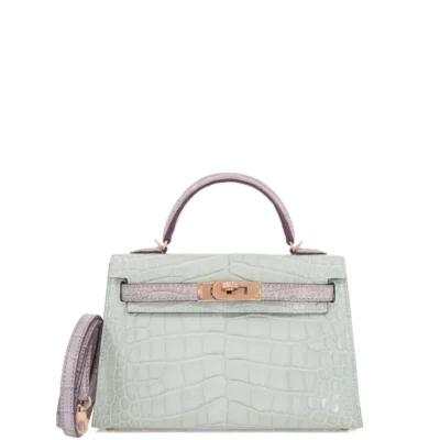 Hermès Mini Kelly 20 II Sellier Vert D'eau and Gris Perle Matte Alligator Mississippiensis Permabrass Hardware