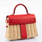 Hermès Mini Kelly 20 Picnic Rouge De Coeur Swift & Osier Wicker Palladium Hardware Replica designer handbags