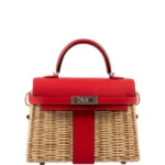 Hermès Mini Kelly 20 Picnic Rouge De Coeur Swift & Osier Wicker Palladium Hardware Replica designer handbags