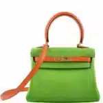 Hermès Vintage Mini Kelly 20 Retourne Vert Cru & Orange H Gulliver Gold Hardware