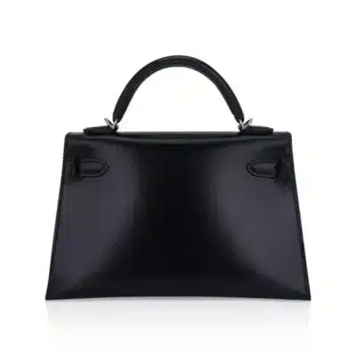 Hermès Vintage 1999 Kelly 25 Sellier Black and Silver Box Calf Silver Hardware