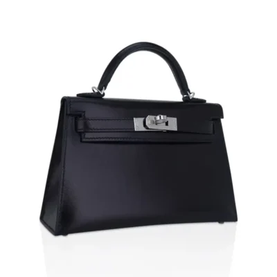 Hermès Vintage 1999 Kelly 25 Sellier Black and Silver Box Calf Silver Hardware