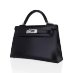 Hermès Vintage 1999 Kelly 25 Sellier Black and Silver Box Calf Silver Hardware