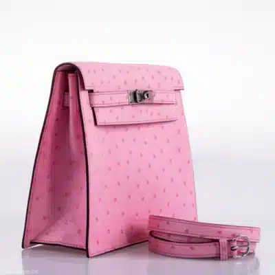 Hermès Mini Kelly II Danse 5P Bubblegum Pink Ostrich Palladium Hardware Replica inspired