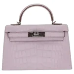 Hermès Mini Kelly II Sellier Mauve Pale Matte Alligator Mississippiensis Palladium Hardware Lushentic Bags