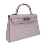 Hermès Mini Kelly II Sellier Mauve Pale Matte Alligator Mississippiensis Palladium Hardware Lushentic Bags