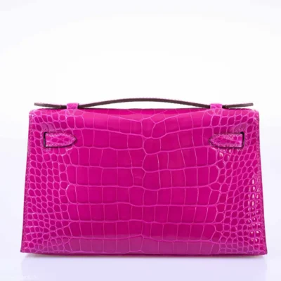 Hermès Mini Kelly Pochette Rose Scheherazade Shiny Alligator Mississippiensis Gold Hardware