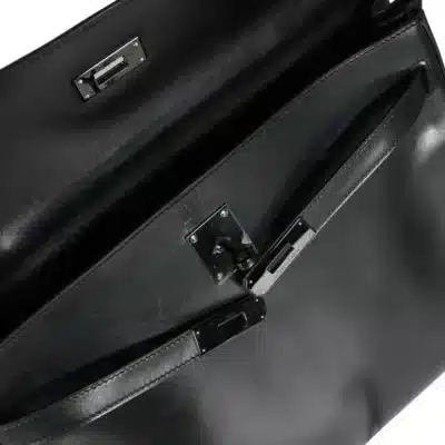 Hermès Rare Collectable Kelly 35 So Black Box Calfskin logo