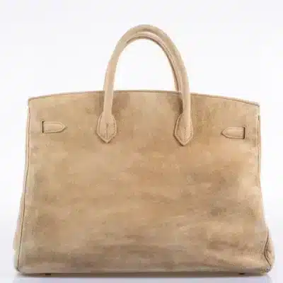 Hermès Rare Collectible 1986 Birkin 40 Beige Veau Doblis Suede Gold Hardware