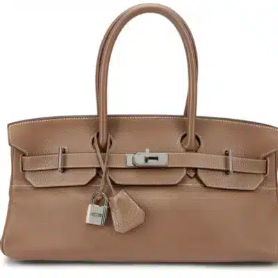 Hermès Rare Collectible 2005 Birkin 42 “Shoulder Birkin" Etoupe Clemence JPG Shoulder Palladium Hardware