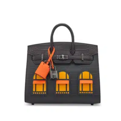 Hermès Rare Collectible Birkin 20 Sellier Jaune Ambre/Orange H/Black Matte Alligator Mississippiensis, Veau Madame Sombrero, & Swift Faubourg Black PVD Hardware