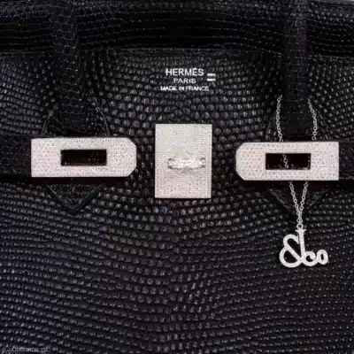 Hermès Rare Collectible Birkin 25 Black Salvator Lizard Jacob & Co. Diamond Encrusted 18k White Gold Hardware replica bags