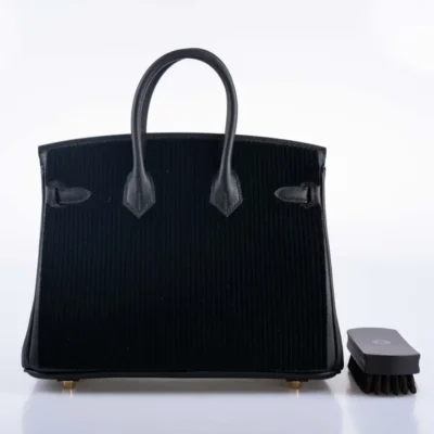 Hermès Rare Collectible Birkin 25 Black Swift Côte À Côte Tuffetage Permabrass Hardware