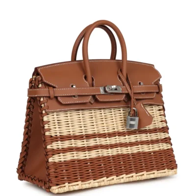 Hermès Rare Collectible Birkin 25 Gold Swift and Stripe Wicker Picnic Palladium Hardware