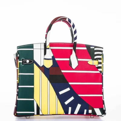 Hermès Rare Collectible Birkin 25 Multicolor Swift "One Two Three And Away We Go!" By Nigel Peak Palladium Hardware