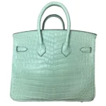 Hermès Rare Collectible Birkin 25 Retourne Vert D Eau Matte Moreletti Crocodile Diamond Encrusted 18k White Gold Hardware