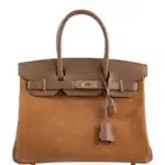 Hermès Rare Collectible Birkin 30 Chamois/Alezan Swift & Veau Doblis Suede Grizzly Gold Hardware