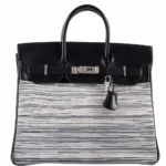 Hermès Rare Collectible Birkin 32 Grey And Black Box Calf & Vibrato HAC Palladium Hardware Quality Replica