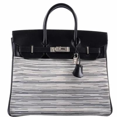 Hermès Rare Collectible Birkin 32 Grey And Black Box Calf & Vibrato HAC Palladium Hardware