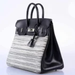 Hermès Rare Collectible Birkin 32 Grey And Black Box Calf & Vibrato HAC Palladium Hardware Quality Replica