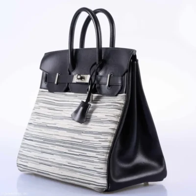 Hermès Rare Collectible Birkin 32 Grey And Black Box Calf & Vibrato HAC Palladium Hardware Quality Replica