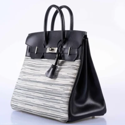 Hermès Rare Collectible Birkin 32 Grey/Black Box Calf & Vibrato HAC Palladium Hardware Affordable designer bag dupes